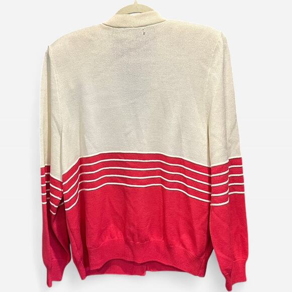 Vintage ST. JOHN Sportswear Santana Knit Cardigan L Cream Pink Gold Buttons USA - Picture 3 of 10